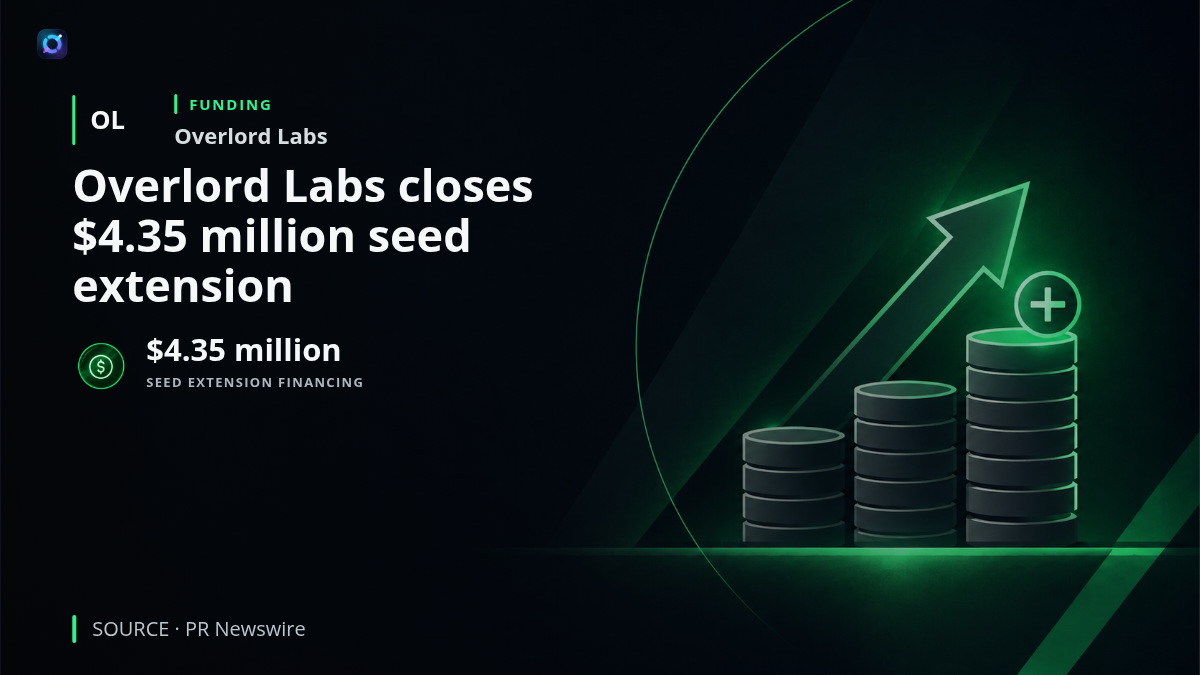 Planned investor-alert visual showing a semiconductor and battery-management chip concept for Overlord Labs, highlighting its $4.35 million seed extension to fund validation, customer sampling and production readiness.