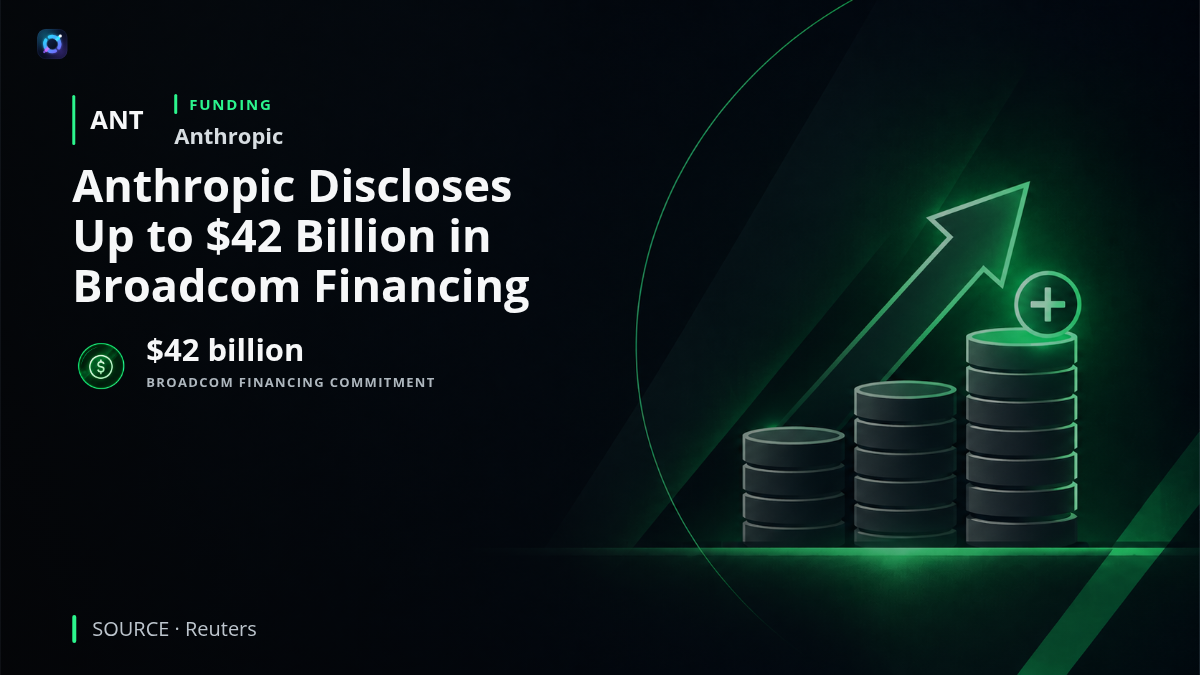 Illustration of Anthropic and Broadcom connected through AI computing infrastructure, representing Broadcom's agreement to lend Anthropic up to $42 billion to finance infrastructure spending disclosed in Anthropic's IPO prospectus.