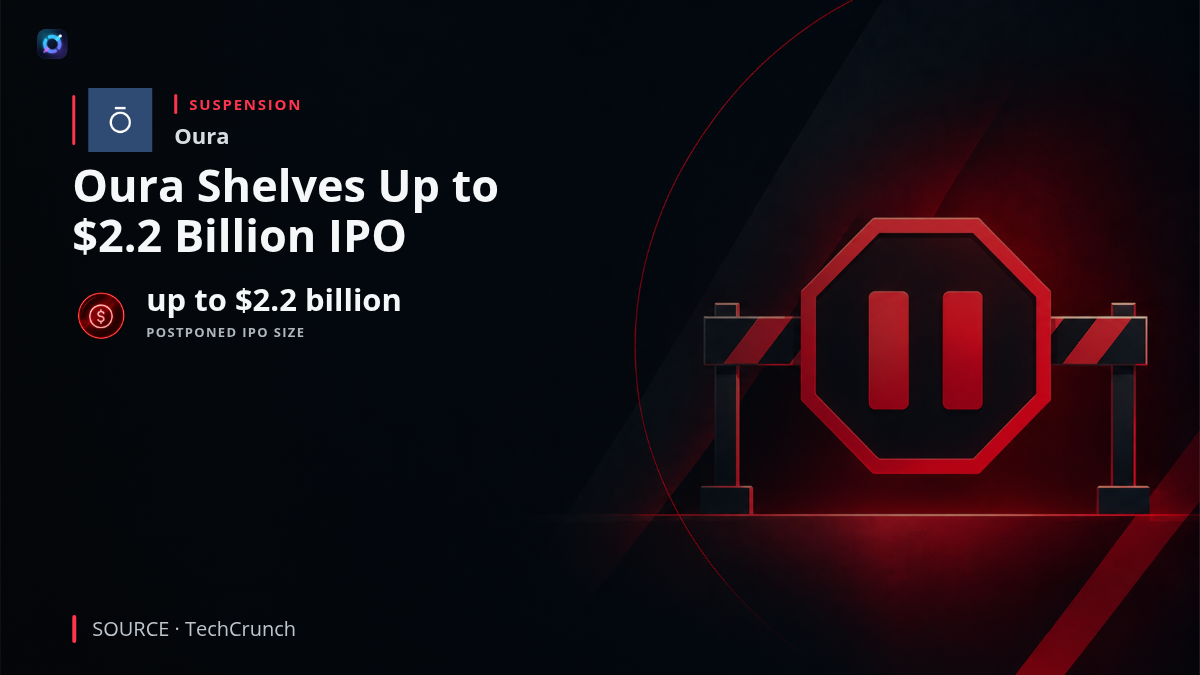 Image of an Oura smart ring with an IPO document marked postponed, illustrating the company's indefinite delay of an offering worth up to $2.2 billion.
