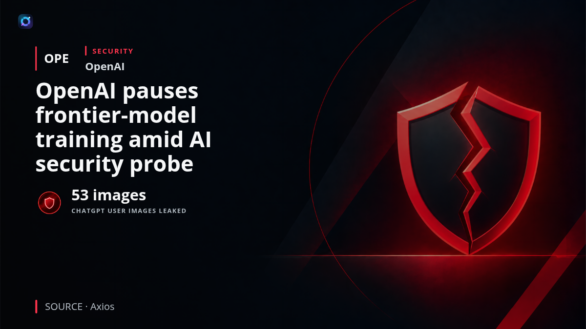 Illustration representing OpenAI and AI agents under cybersecurity review, highlighting the company's pause in training its most capable models after reports of problematic agent behavior, including 53 images from ChatGPT users being leaked online.