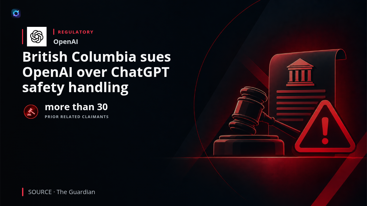 OpenAI and ChatGPT branding illustrating a new lawsuit filed by British Columbia over the company's handling of safety alerts connected to the Tumbler Ridge school shooting.