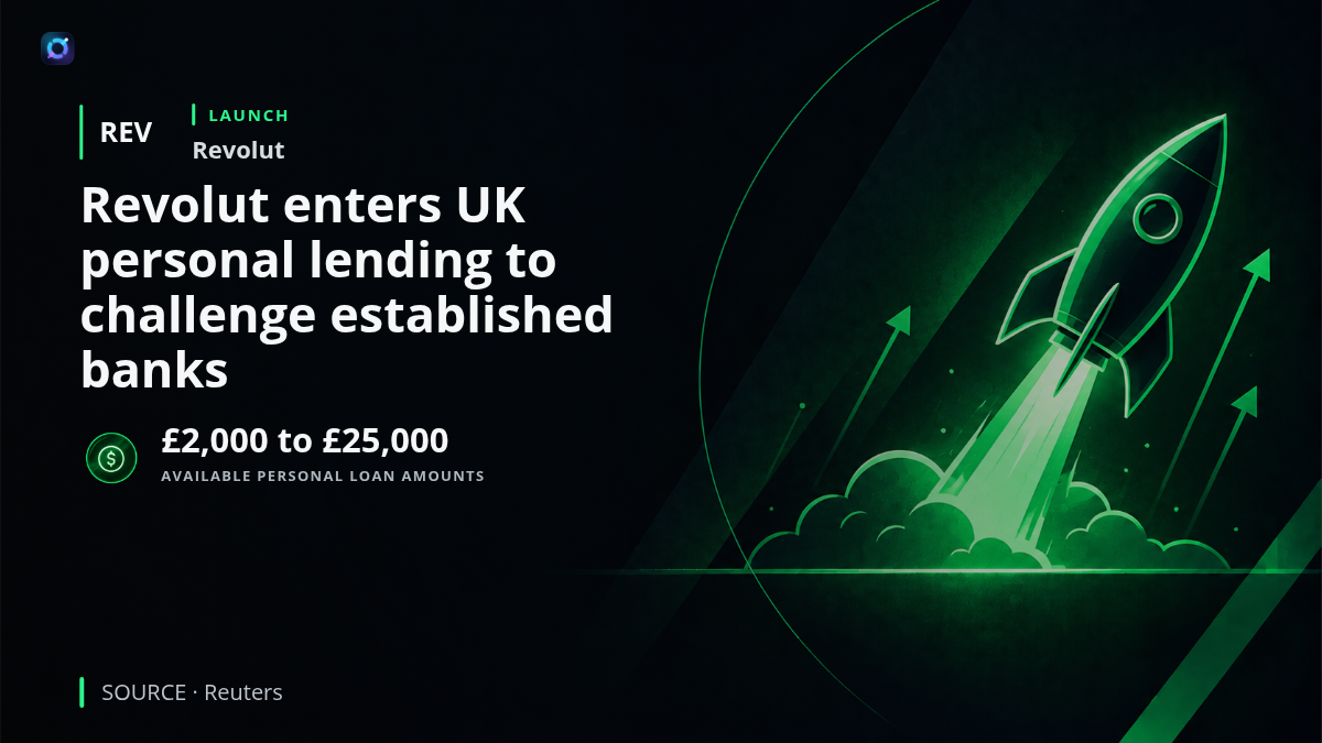 Revolut digital banking interface illustrating the company's launch of unsecured personal loans in the United Kingdom, expanding its consumer lending business beyond payments and subscriptions.