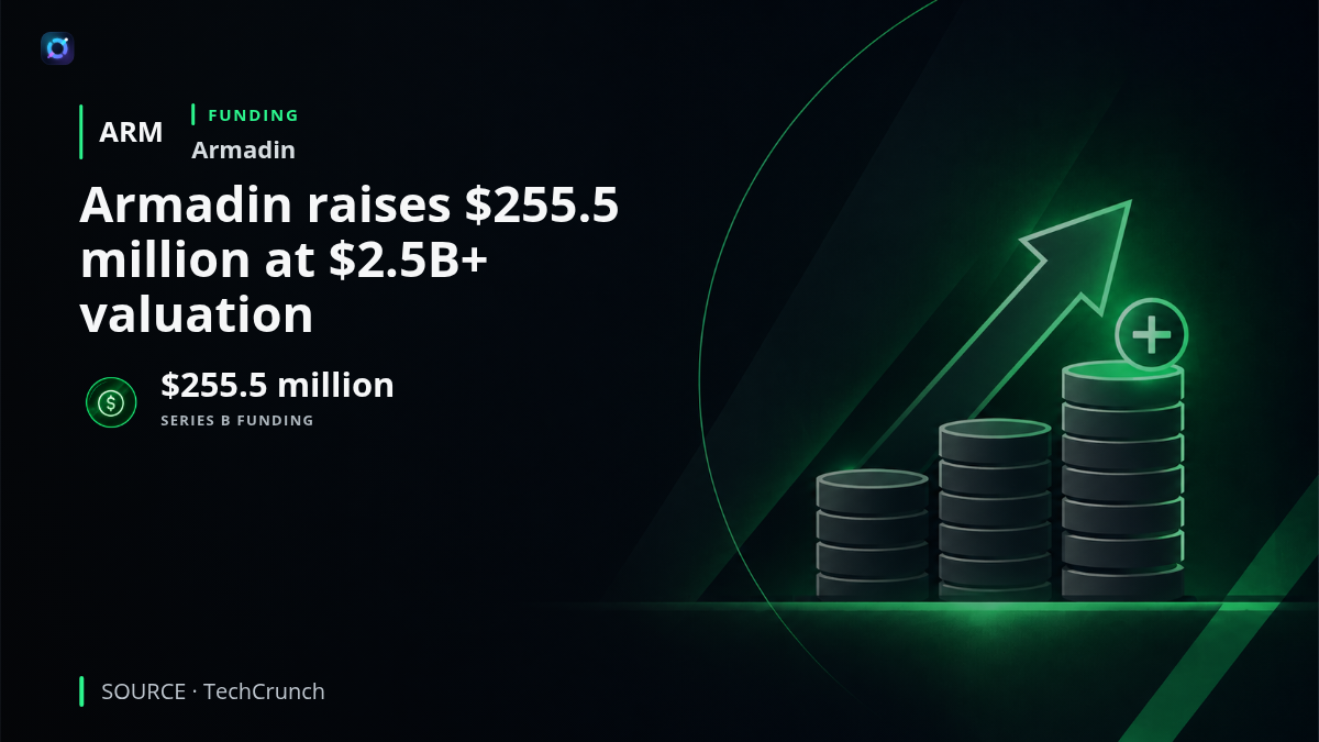 A cybersecurity-themed visual representing Armadin and AI security agents, highlighting the company’s $255.5 million Series B financing and valuation above $2.5 billion.