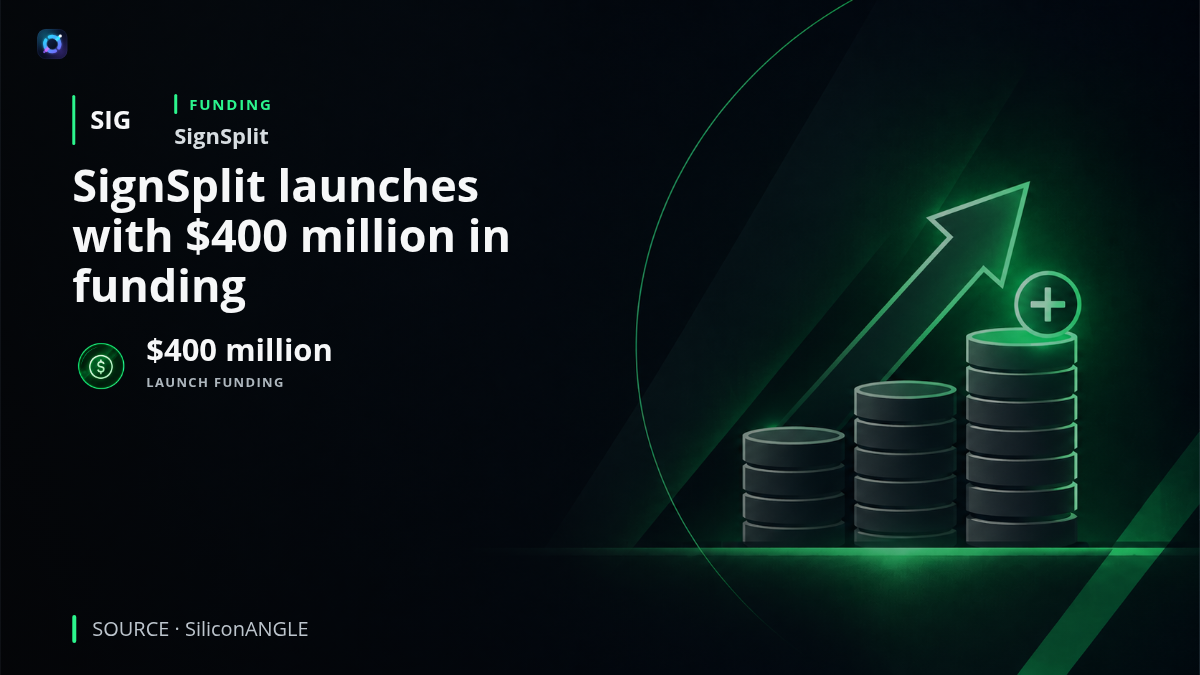 Illustration of SignSplit's signed-data infrastructure connecting people and organizations with AI developers, highlighting the company's launch with $400 million in funding to scale data provenance, licensing and compensation tools.