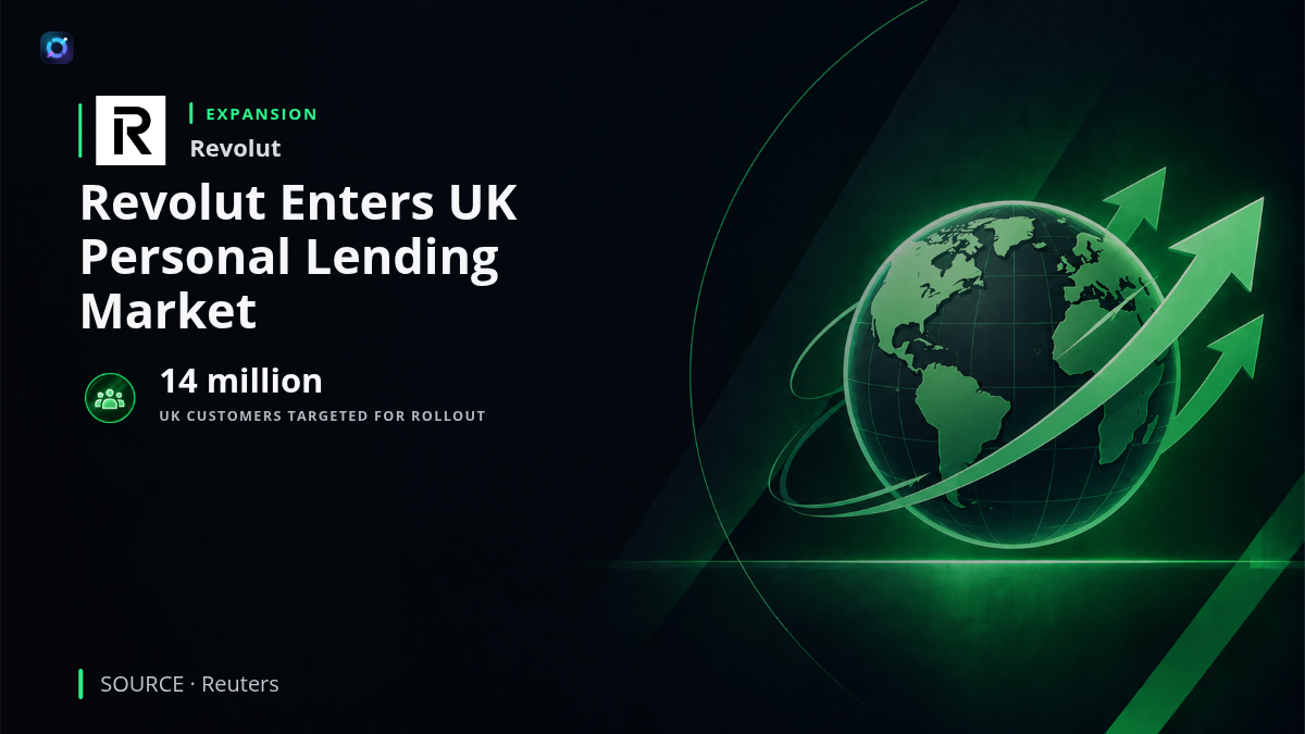 Revolut logo with a digital banking and consumer lending illustration, representing the company's launch of unsecured personal loans in the United Kingdom.