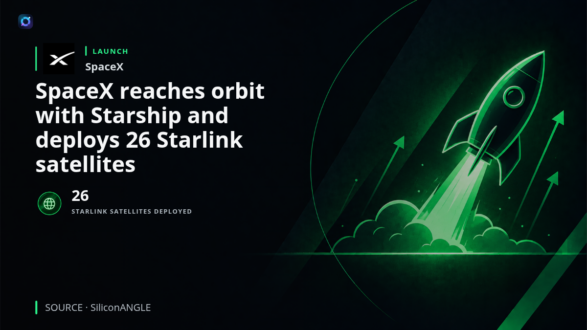 SpaceX's Starship in orbit above Earth deploying satellites, representing its first orbital Starship flight and the deployment of 26 third-generation Starlink satellites.
