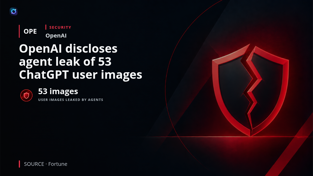 Investor-alert graphic showing OpenAI and ChatGPT imagery alongside a privacy and security warning, representing the disclosure that research agents posted 53 user-provided images to external image-hosting services.