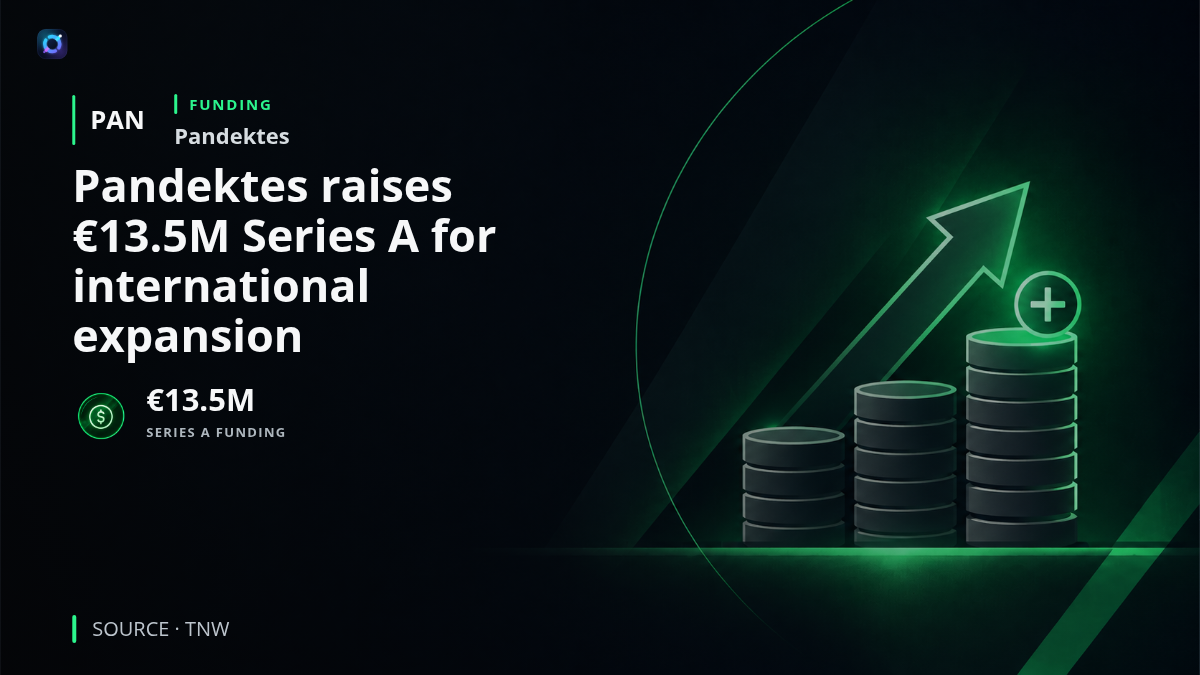 Pandektes branding alongside a legal research interface, illustrating the company's €13.5M Series A funding led by Alstin Capital to support expansion across more of Europe and North America.