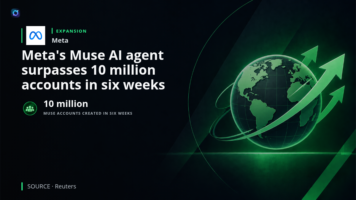 Meta branding alongside a conceptual illustration of an AI assistant, representing the Muse consumer AI product's early adoption and Meta's plans to finance its expanding artificial intelligence strategy.